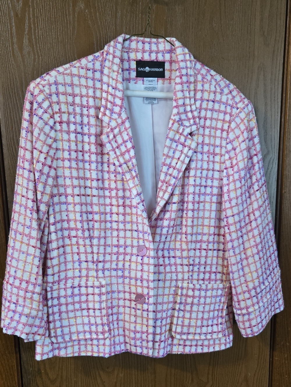 Sag Harbor Pink and White Tweed Plaid Blazer